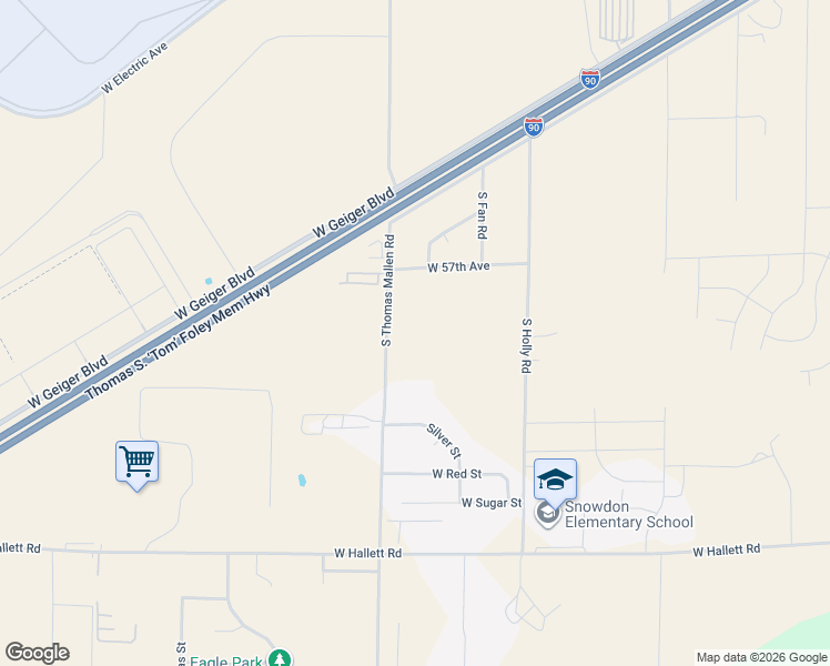 map of restaurants, bars, coffee shops, grocery stores, and more near 5703-6001 South Thomas Mallen Road in Spokane