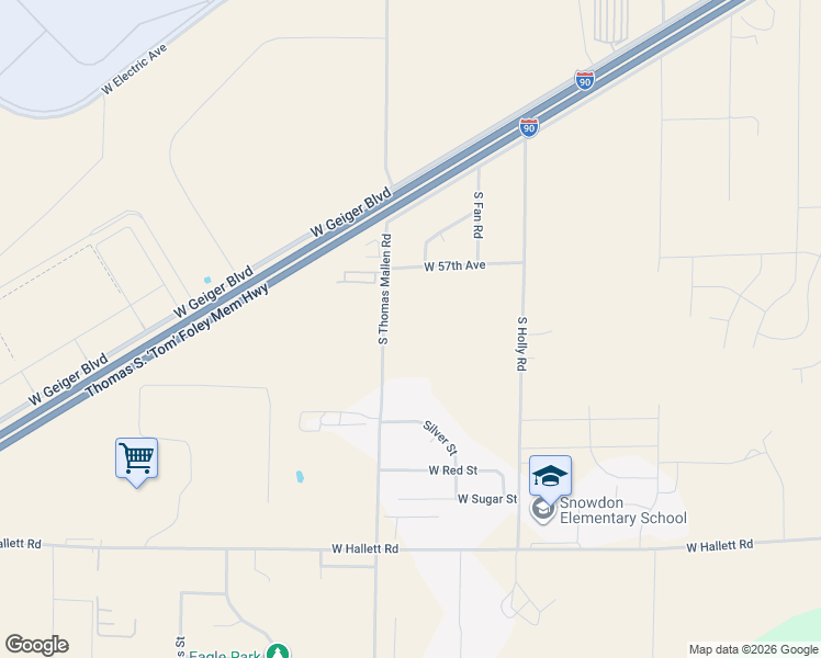 map of restaurants, bars, coffee shops, grocery stores, and more near 5703-6001 South Thomas Mallen Road in Spokane