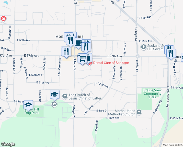 map of restaurants, bars, coffee shops, grocery stores, and more near 3117 East Chaser Lane in Spokane
