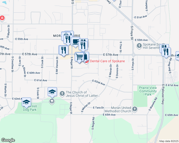 map of restaurants, bars, coffee shops, grocery stores, and more near 3117 East Chaser Lane in Spokane