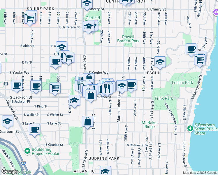 map of restaurants, bars, coffee shops, grocery stores, and more near 2506 South Jackson Street in Seattle