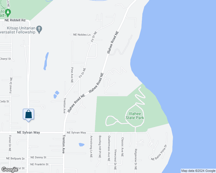 map of restaurants, bars, coffee shops, grocery stores, and more near 4330 Illahee Road Northeast in Bremerton