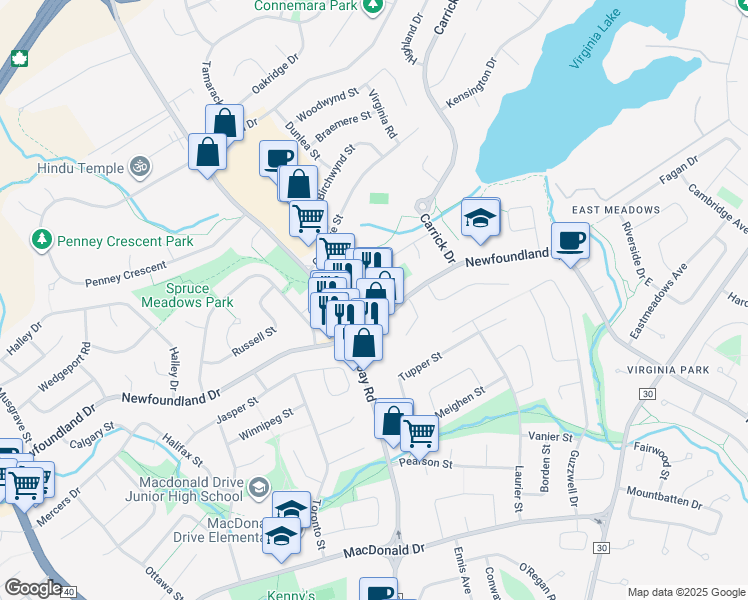 map of restaurants, bars, coffee shops, grocery stores, and more near 370 Newfoundland Drive in St. John's