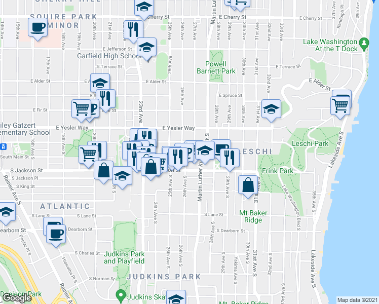 map of restaurants, bars, coffee shops, grocery stores, and more near in Seattle