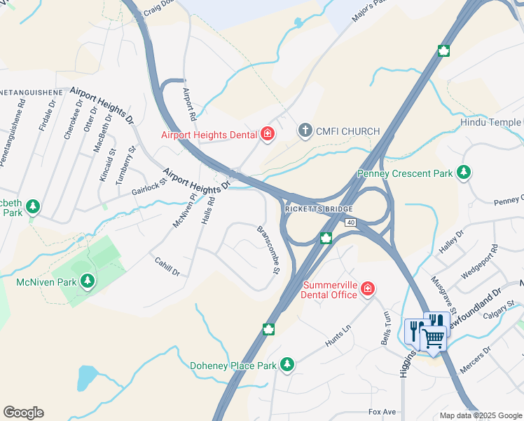 map of restaurants, bars, coffee shops, grocery stores, and more near 9 Rhodora Street in St. John's