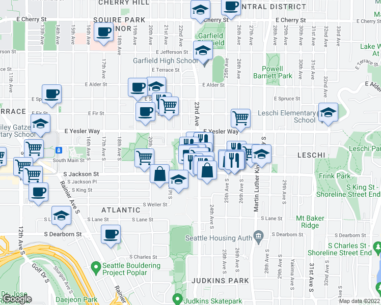 map of restaurants, bars, coffee shops, grocery stores, and more near 113 23rd Avenue South in Seattle