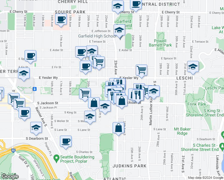 map of restaurants, bars, coffee shops, grocery stores, and more near 113 23rd Avenue South in Seattle