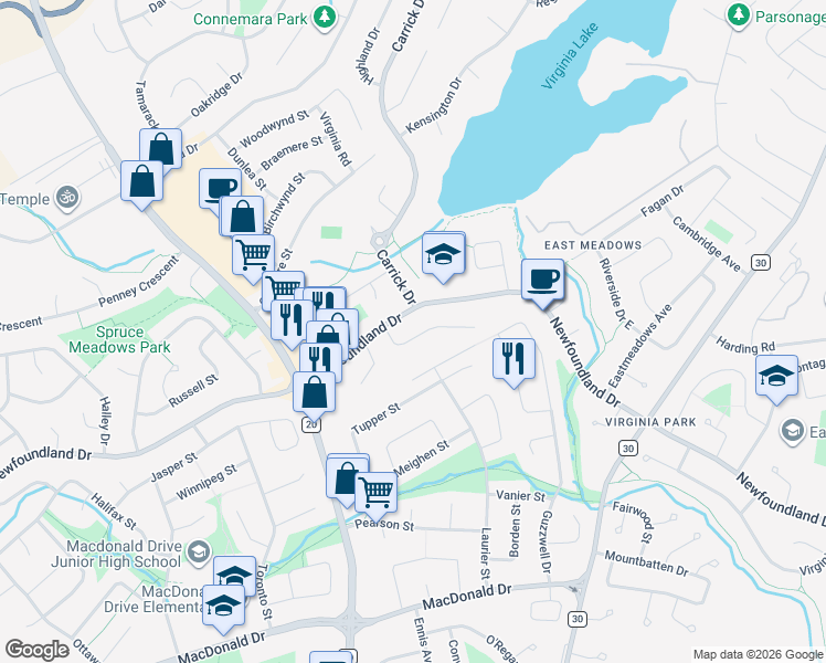map of restaurants, bars, coffee shops, grocery stores, and more near 395 Newfoundland Drive in St. John's