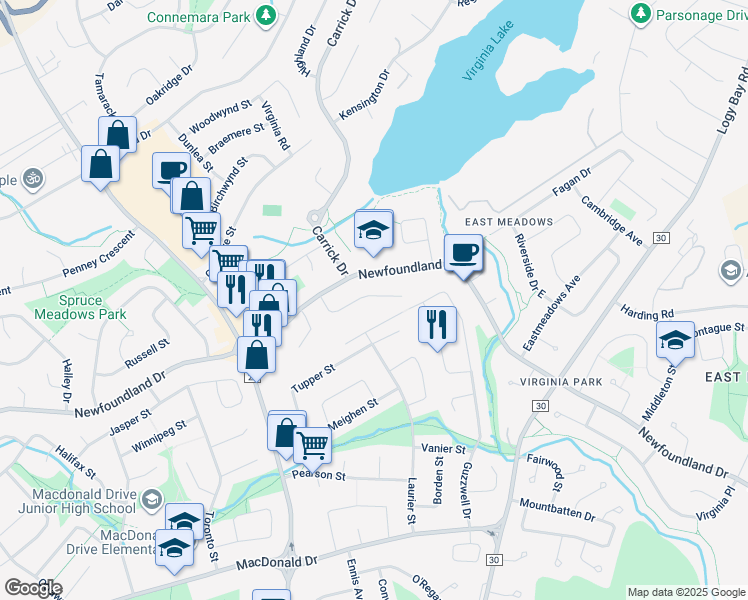 map of restaurants, bars, coffee shops, grocery stores, and more near 26 Bugler Place in St. John's
