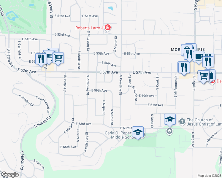 map of restaurants, bars, coffee shops, grocery stores, and more near 2018 East 58th Avenue in Spokane