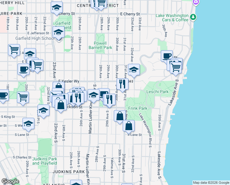 map of restaurants, bars, coffee shops, grocery stores, and more near in Seattle