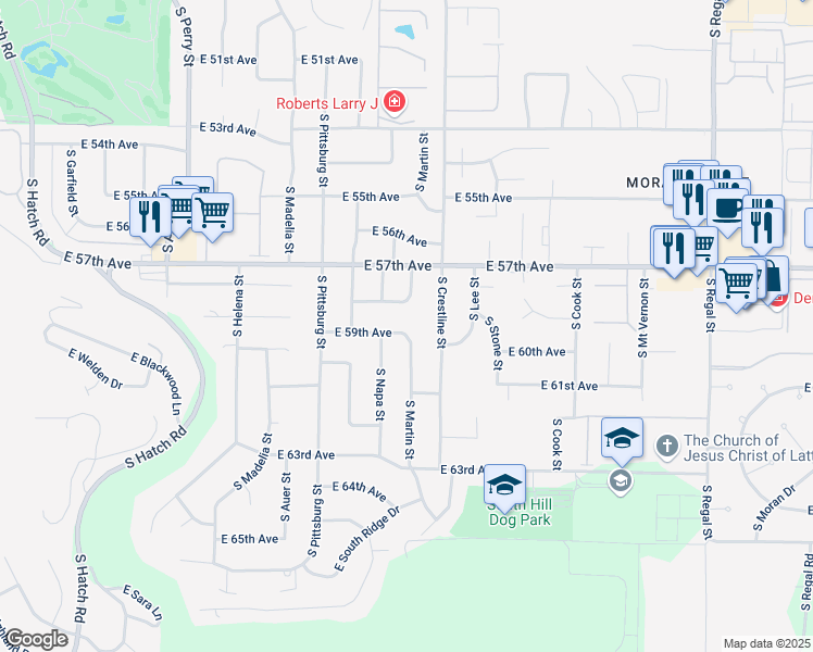 map of restaurants, bars, coffee shops, grocery stores, and more near 2018 East 58th Avenue in Spokane