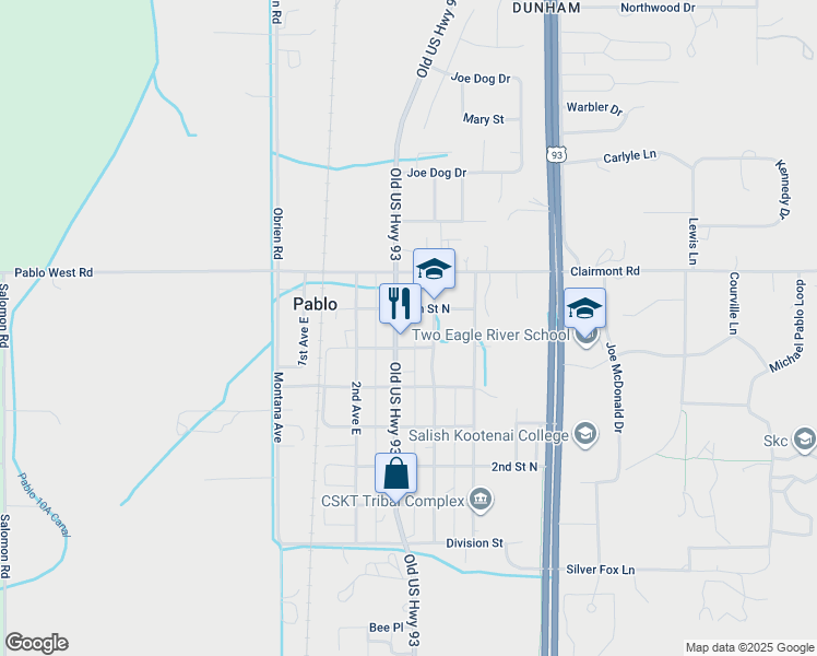 map of restaurants, bars, coffee shops, grocery stores, and more near 301-349 6th Street North in Ronan