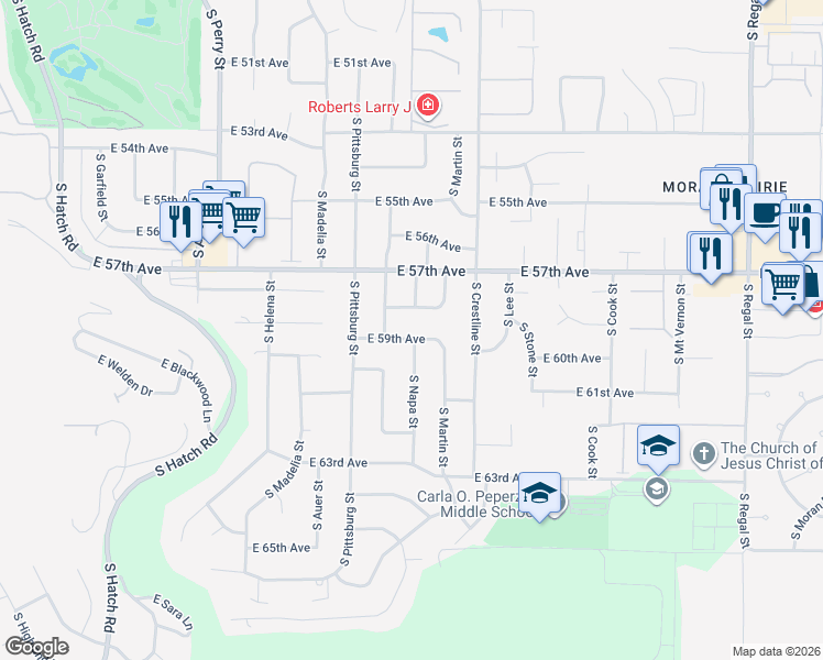 map of restaurants, bars, coffee shops, grocery stores, and more near 2018 East 58th Avenue in Spokane
