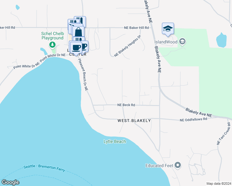 map of restaurants, bars, coffee shops, grocery stores, and more near 4113 Lytle Road Northeast in Bainbridge Island