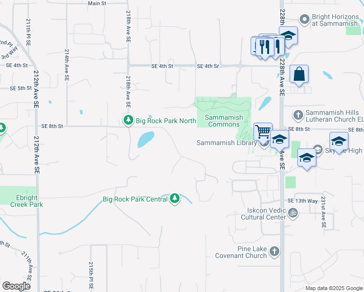 map of restaurants, bars, coffee shops, grocery stores, and more near 912 Lancaster Way Southeast in Sammamish