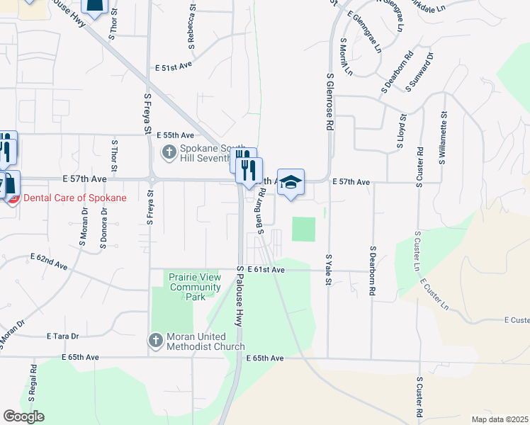 map of restaurants, bars, coffee shops, grocery stores, and more near 5805 South Ben Burr Road in Spokane