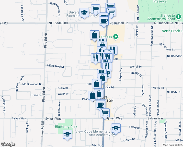 map of restaurants, bars, coffee shops, grocery stores, and more near 1035 Insignia Loop in Bremerton