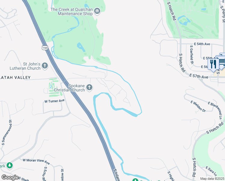 map of restaurants, bars, coffee shops, grocery stores, and more near 5719 South Pony Court in Spokane
