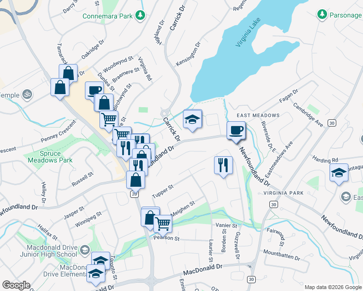 map of restaurants, bars, coffee shops, grocery stores, and more near 395 Newfoundland Drive in St. John's