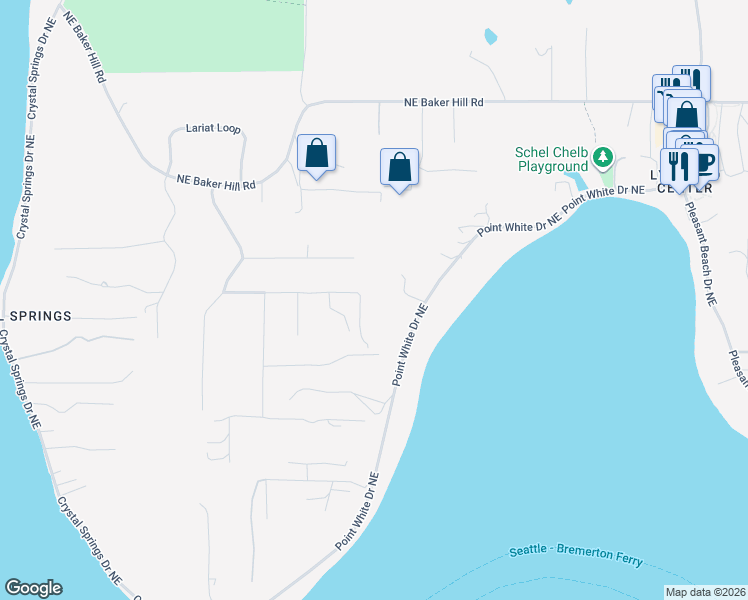map of restaurants, bars, coffee shops, grocery stores, and more near 3696 Lavender Lane Northeast in Bainbridge Island