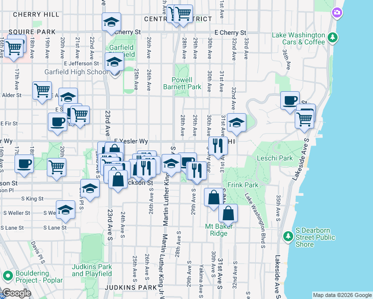 map of restaurants, bars, coffee shops, grocery stores, and more near 112 28th Avenue South in Seattle