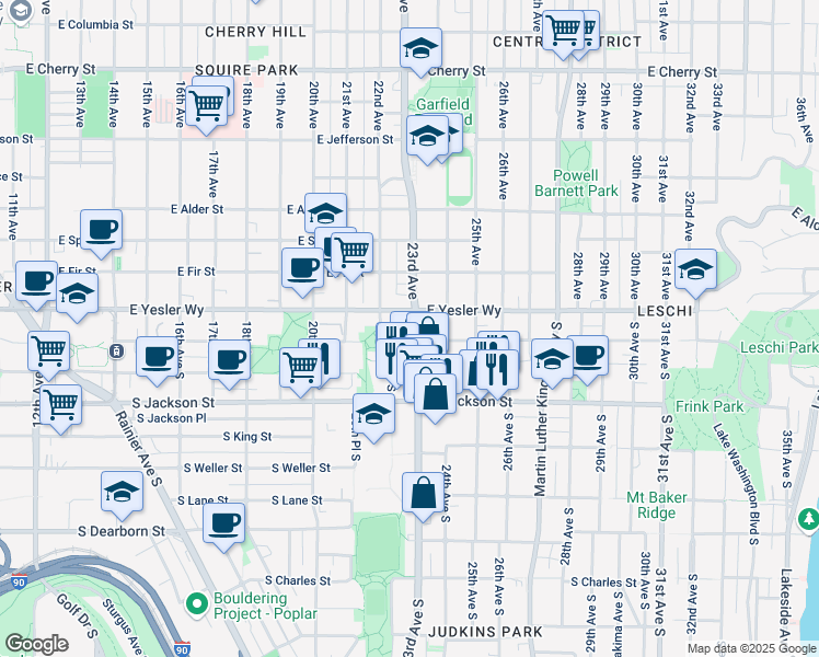 map of restaurants, bars, coffee shops, grocery stores, and more near 113 23rd Avenue South in Seattle
