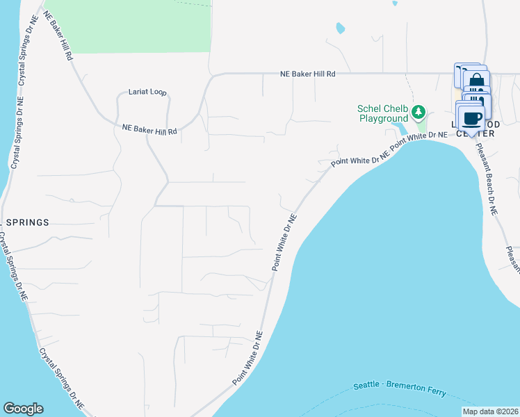 map of restaurants, bars, coffee shops, grocery stores, and more near 3696 Lavender Lane Northeast in Bainbridge Island