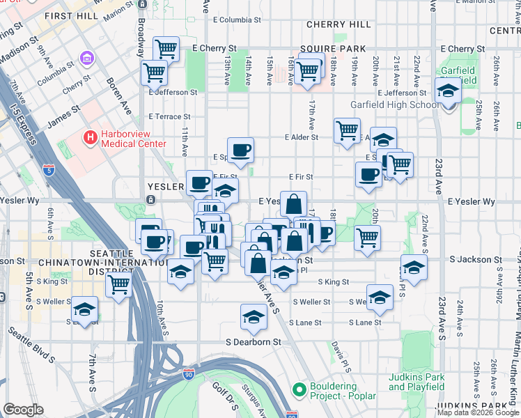 map of restaurants, bars, coffee shops, grocery stores, and more near 117 15th Avenue in Seattle