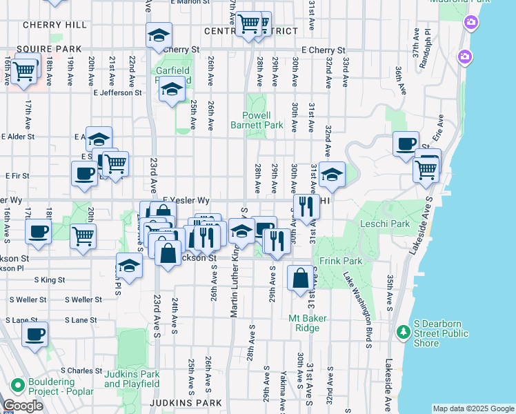 map of restaurants, bars, coffee shops, grocery stores, and more near in Seattle