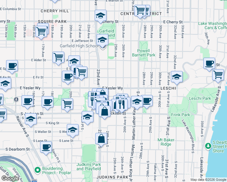 map of restaurants, bars, coffee shops, grocery stores, and more near 120 24th Avenue South in Seattle