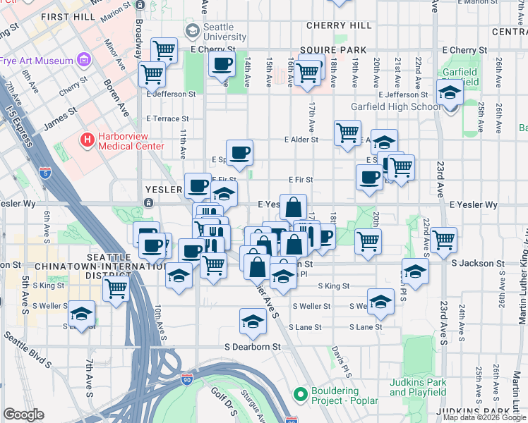 map of restaurants, bars, coffee shops, grocery stores, and more near 117 15th Avenue in Seattle
