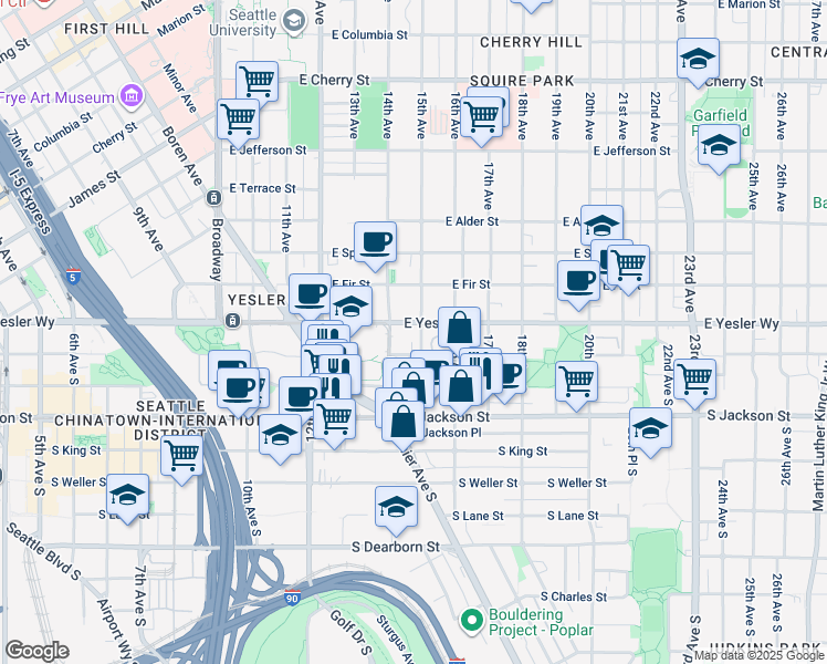 map of restaurants, bars, coffee shops, grocery stores, and more near 117 15th Avenue in Seattle