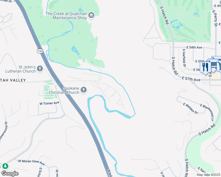 map of restaurants, bars, coffee shops, grocery stores, and more near 5719 South Pony Court in Spokane