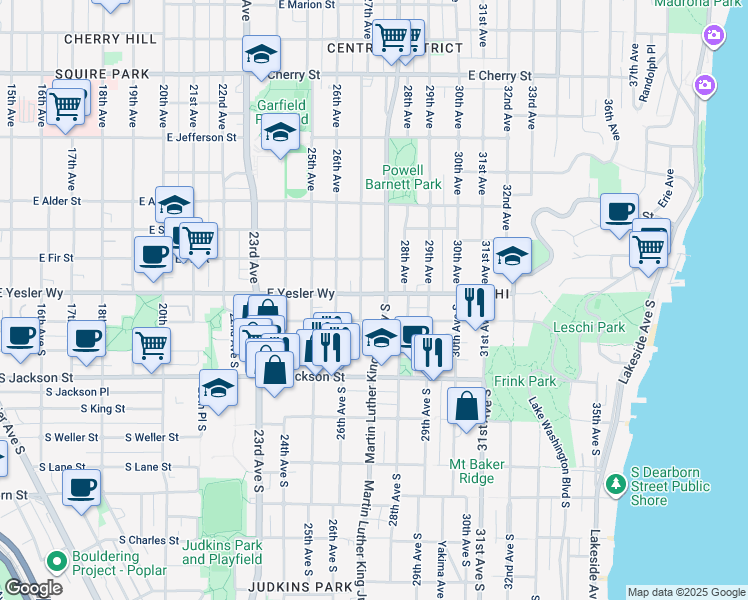 map of restaurants, bars, coffee shops, grocery stores, and more near 2713 East Yesler Way in Seattle