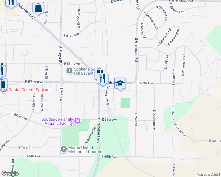 map of restaurants, bars, coffee shops, grocery stores, and more near 5805 South Ben Burr Road in Spokane