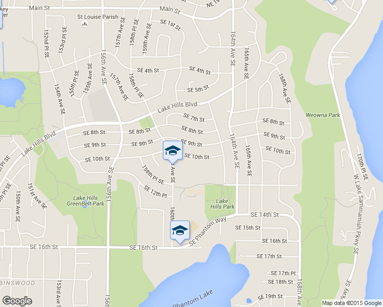 map of restaurants, bars, coffee shops, grocery stores, and more near 16019 Southeast 10th Street in Bellevue