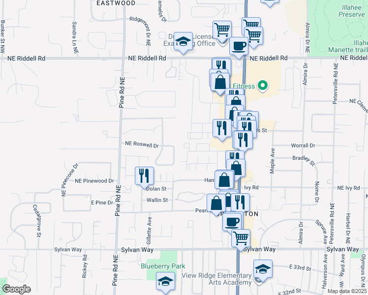map of restaurants, bars, coffee shops, grocery stores, and more near 876 Insignia Loop in Bremerton