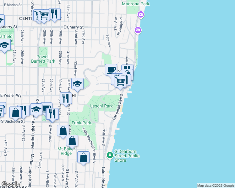 map of restaurants, bars, coffee shops, grocery stores, and more near 157 Erie Avenue in Seattle