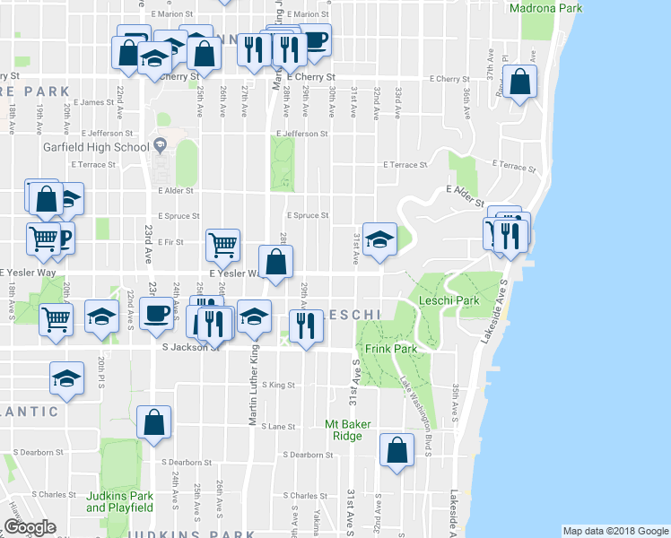 map of restaurants, bars, coffee shops, grocery stores, and more near 128 30th Avenue in Seattle