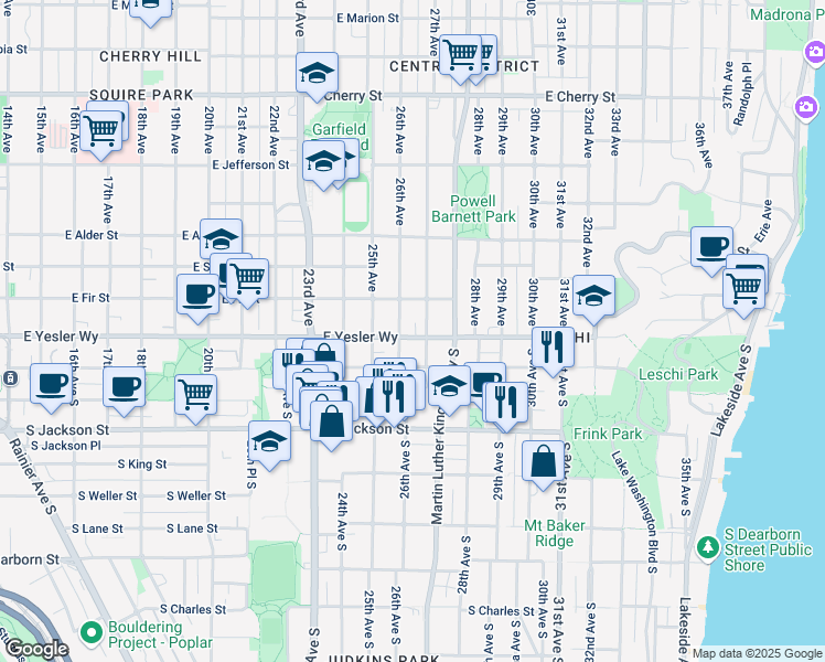 map of restaurants, bars, coffee shops, grocery stores, and more near 125 27th Avenue in Seattle