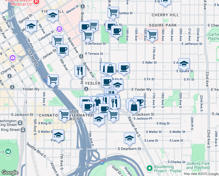 map of restaurants, bars, coffee shops, grocery stores, and more near in Seattle