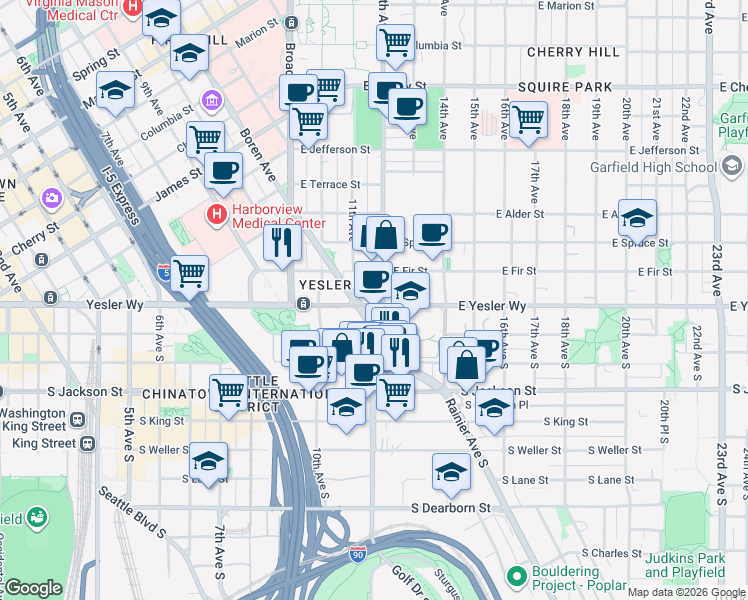 map of restaurants, bars, coffee shops, grocery stores, and more near 103 12th Avenue in Seattle