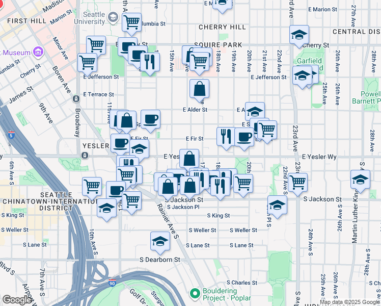 map of restaurants, bars, coffee shops, grocery stores, and more near 124 16th Avenue in Seattle