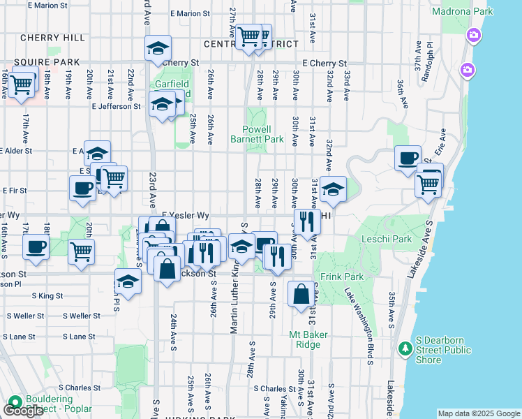 map of restaurants, bars, coffee shops, grocery stores, and more near in Seattle