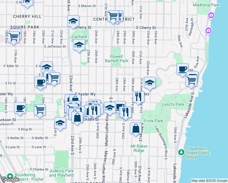 map of restaurants, bars, coffee shops, grocery stores, and more near in Seattle