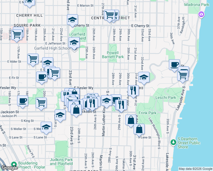 map of restaurants, bars, coffee shops, grocery stores, and more near 131 28th Avenue in Seattle