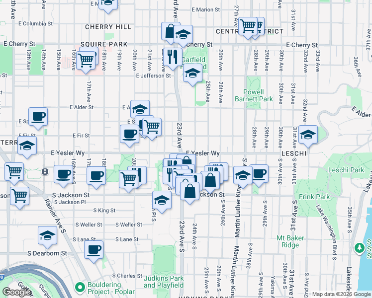 map of restaurants, bars, coffee shops, grocery stores, and more near 129 23rd Avenue in Seattle