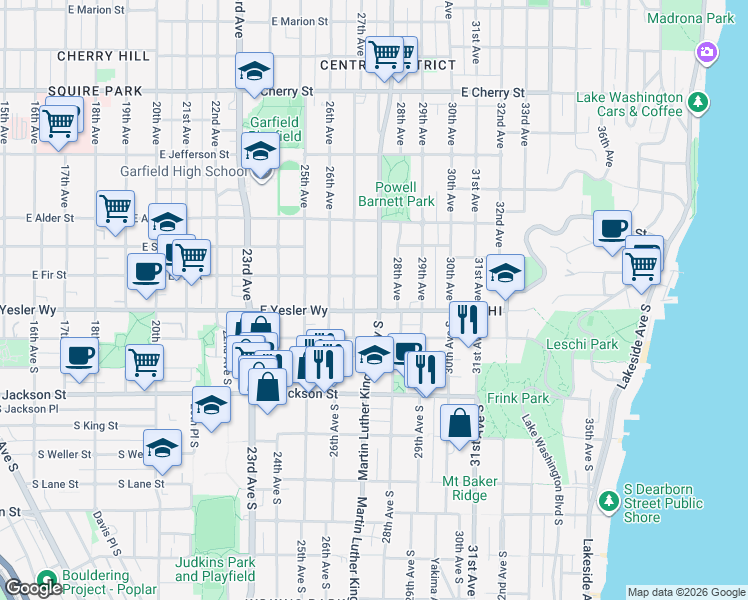 map of restaurants, bars, coffee shops, grocery stores, and more near in Seattle