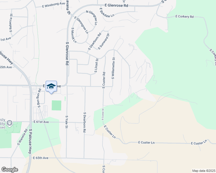 map of restaurants, bars, coffee shops, grocery stores, and more near 5609 South Custer Road in Spokane